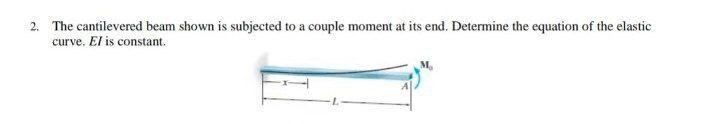 2 The Cantilevered Beam Shown Is Subjected To A Couple Moment At Its End Determine The Equation Of The Elastic Curve 1