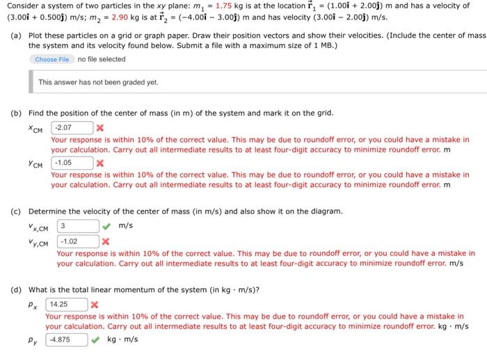 Consider A System Of Two Particles In The Xy Plane M 1 75 Kg Is At The Location I 1 001 2 00 M And Has A Veloci 1