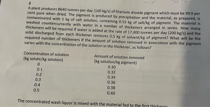 2 A Plant Produces 8640 Tonnes Per Day 100 Kg S Of Titanium Dioxide Pigment Which Must Be 99 9 Per Cent Pure When Drie 1