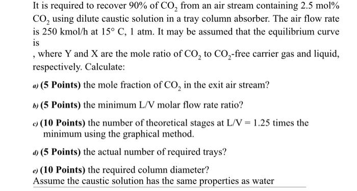 It Is Required To Recover 90 Of Co From An Air Stream Containing 2 5 Mol Co Using Dilute Caustic Solution In A Tray 1