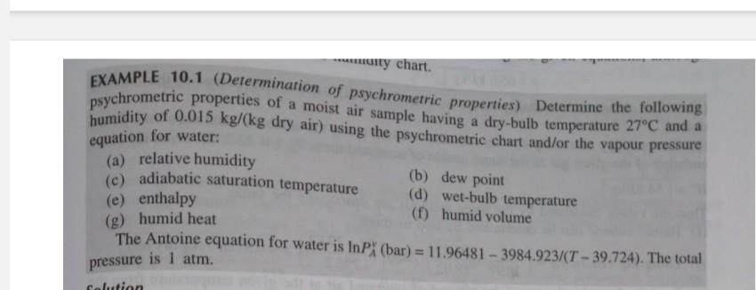 Ty Chart Example 10 1 Determination Of Psychrometric Properties Determine The Following Psychrometric Properties Of A 1