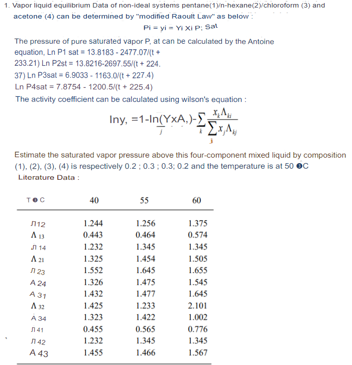 1 Vapor Liquid Equilibrium Data Of Non Ideal Systems Pentane 1 N Hexane 2 Chloroform 3 And Acetone 4 Can Be Dete 1