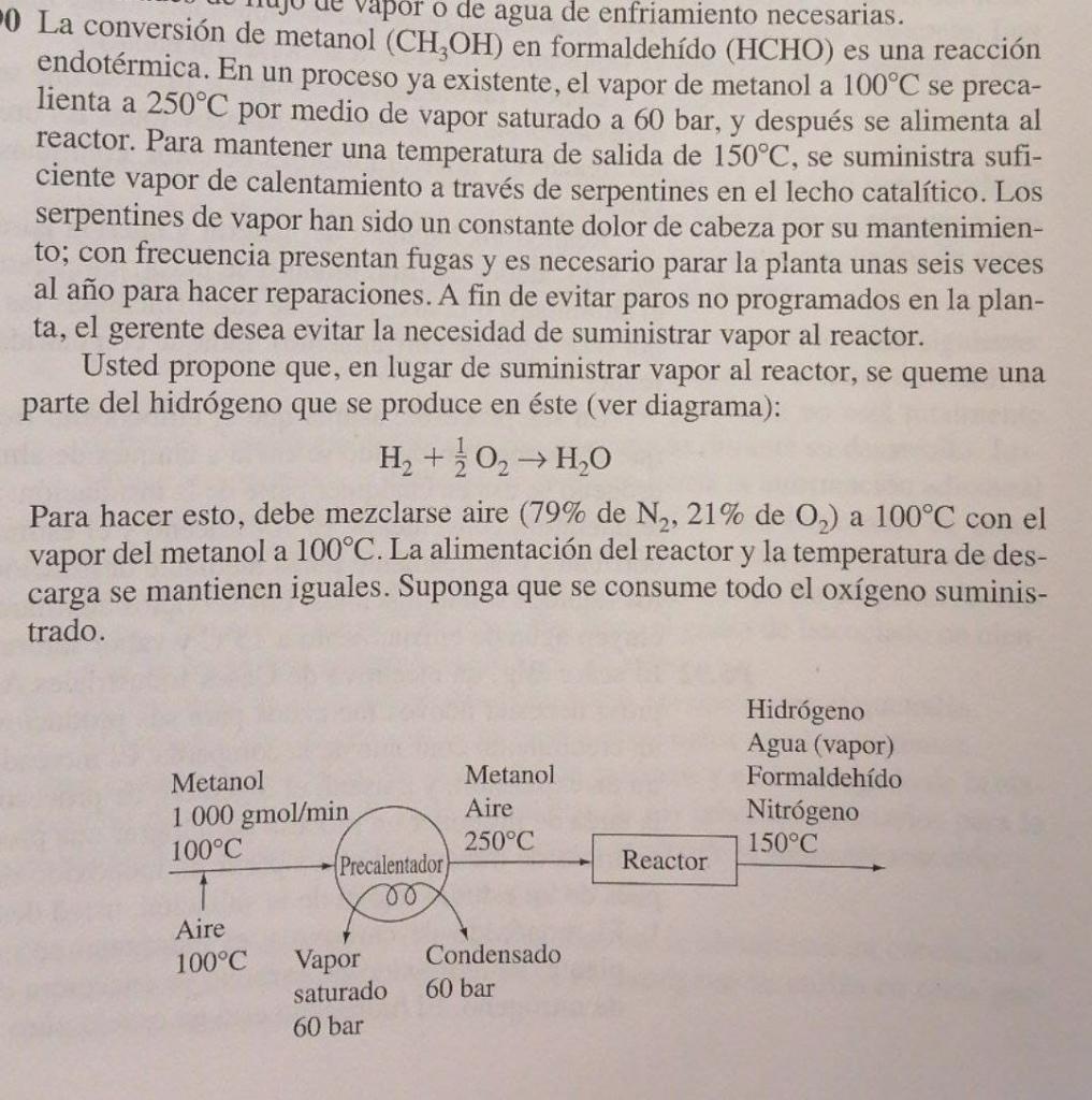 Vapor O De Agua De Enfriamiento Necesarias 0 La Conversion De Metanol Ch Oh En Formaldehido Hcho Es Una Reaccion En 1