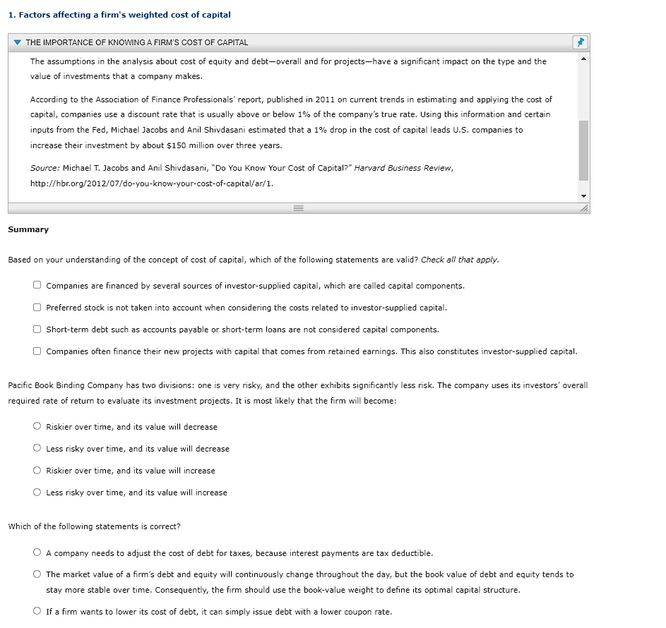 1 Factors Affecting A Firm S Weighted Cost Of Capital Les The Importance Of Knowing A Firm S Cost Of Capital The Assump 1