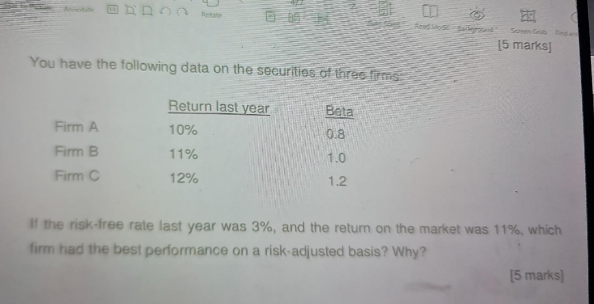 V Pr Annotate 0 Rotate 000 H Firm A Firm B Firm C You Have The Following Data On The Securities Of Three Firms Return L 1