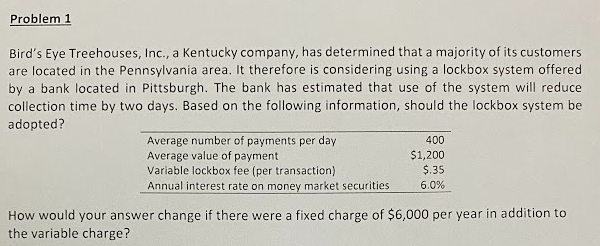 Problem 1 Bird S Eye Treehouses Inc A Kentucky Company Has Determined That A Majority Of Its Customers Are Located I 1