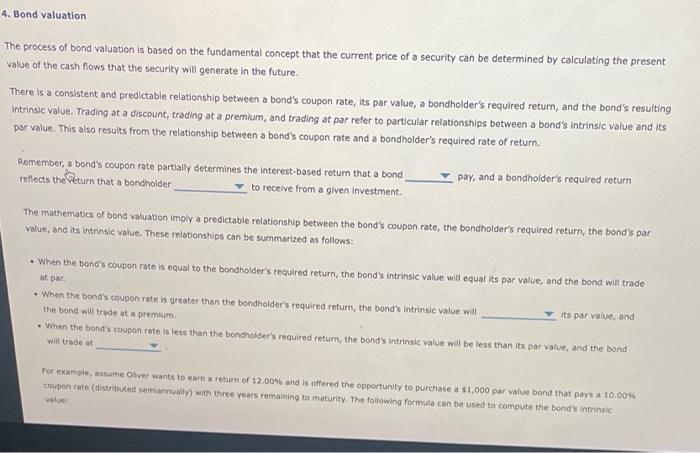 4 Bond Valuation The Process Of Bond Valuation Is Based On The Fundamental Concept That The Current Price Of A Security 1