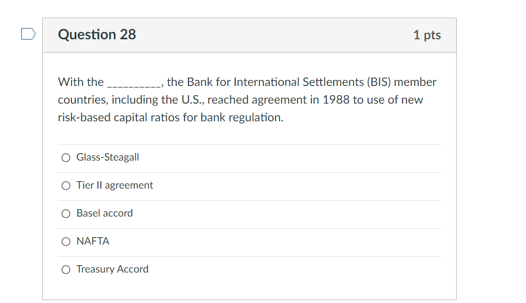 Question 28 With The The Bank For International Settlements Bis Member Countries Including The U S Reached Agreemen 1