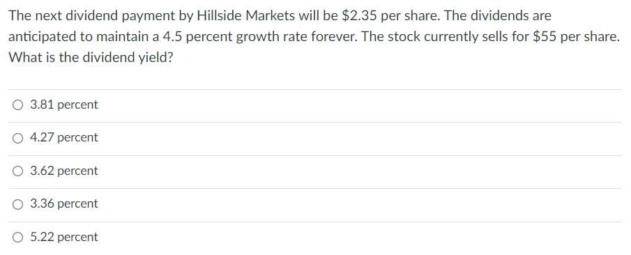 The Next Dividend Payment By Hillside Markets Will Be 2 35 Per Share The Dividends Are Anticipated To Maintain A 4 5 P 1