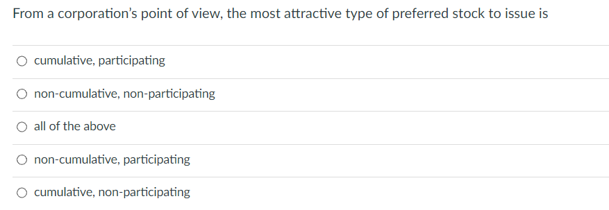 From A Corporation S Point Of View The Most Attractive Type Of Preferred Stock To Issue Is O Cumulative Participating 1