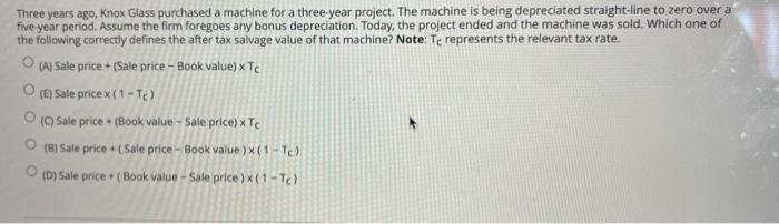 Three Years Ago Knox Glass Purchased A Machine For A Three Year Project The Machine Is Being Depreciated Straight Line 1