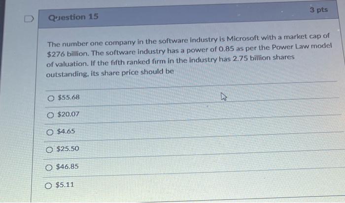 Question 15 The Number One Company In The Software Industry Is Microsoft With A Market Cap Of 276 Billion The Software 1