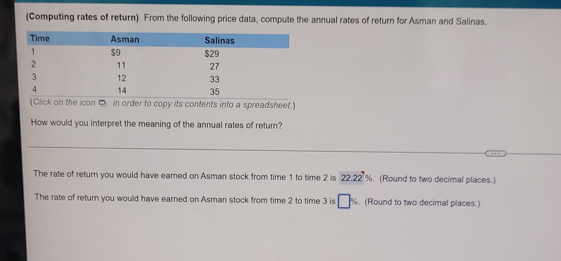 Computing Rates Of Return From The Following Price Data Compute The Annual Rates Of Return For Asman And Salinas Tim 1