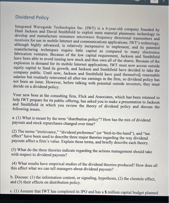 Dividend Policy Integrated Waveguide Technologies Inc Iwt Is A 6 Year Old Company Founded By Hunt Jackson And David S 1