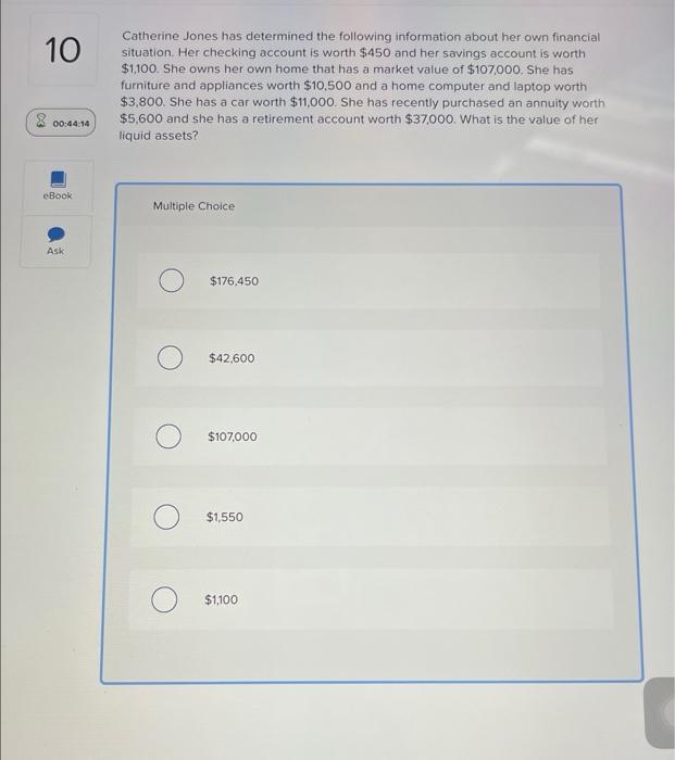 10 00 44 14 Ebook Ask Catherine Jones Has Determined The Following Information About Her Own Financial Situation Her Ch 1