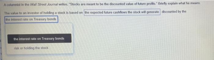 A Columnist In The Wall Street Journal Writes Stocks Are Meant To Be The Discounted Value Of Future Profits Briefly E 2