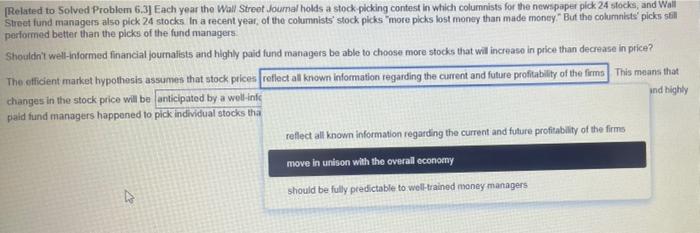 Related To Solved Problem 6 3 Each Year The Wall Street Journal Holds A Stock Picking Contest In Which Columnists For 1