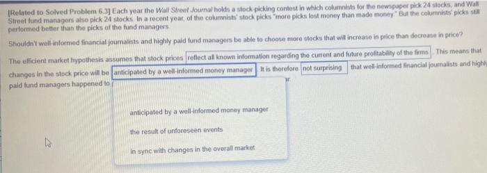 Related To Solved Problem 6 3 Each Year The Wall Street Journal Holds A Stock Picking Contest In Which Columnists For 2