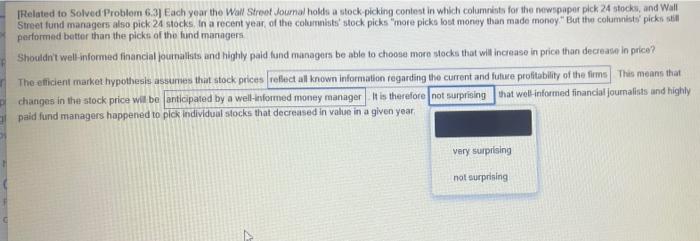Related To Solved Problem 6 3 Each Year The Wall Street Journal Holds A Stock Picking Contest In Which Columnists For 3