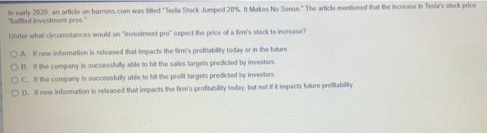 In Early 2020 An Article On Barrons Com Was Titled Tesla Stock Jumped 20 It Makes No Sense The Article Mentioned Th 2