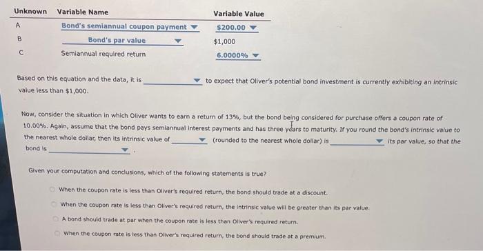 H 07 Practice Bonds And Their Valuation For Example Assume Oliver Wants To Earn A Return Of 12 00 And Is Offered The 2