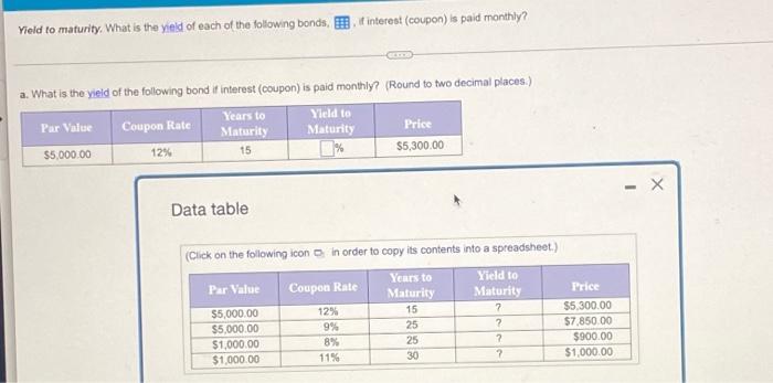 Yield To Maturity What Is The Yield Of Each Of The Following Bonds If Interest Coupon Is Paid Monthly A What Is Th 1