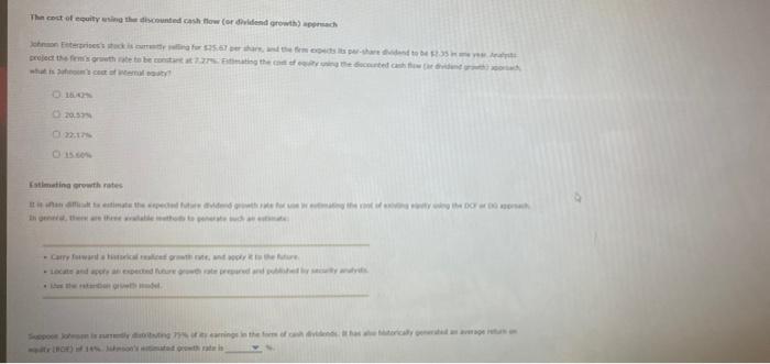 The Cost Of Equity Using The Discounted Cash Flow Or Dividend Growth Porach Hon Is Forced To 55 Defense To Become The Co 1
