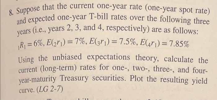 8 Suppose That The Current One Year Rate One Year Spot Rate And Expected One Year T Bill Rates Over The Following Thr 1