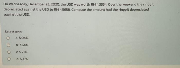On Wednesday December 23 2020 The Usd Was Worth Rm 4 3354 Over The Weekend The Ringgit Depreciated Against The Usd T 1