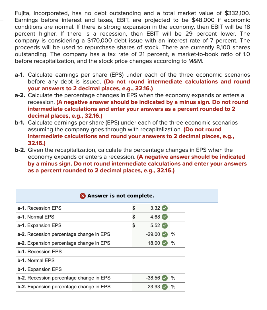 Fujita Incorporated Has No Debt Outstanding And A Total Market Value Of 332 100 Earnings Before Interest And Taxes 1