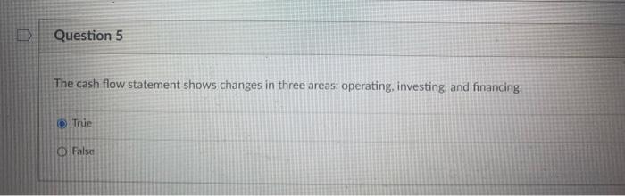 Question 1 An Income Statement Includes Revenue Assets And Expenses True False Question 2 Financial Reports From Pu 5