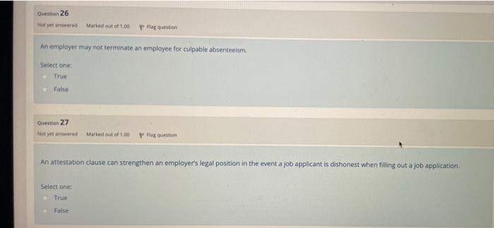 Question 23 Not Yet Answered Marked Out Of 1 00 Pflag Question It Is Acceptable To Ask A Job Applicant If She Is Legally 3