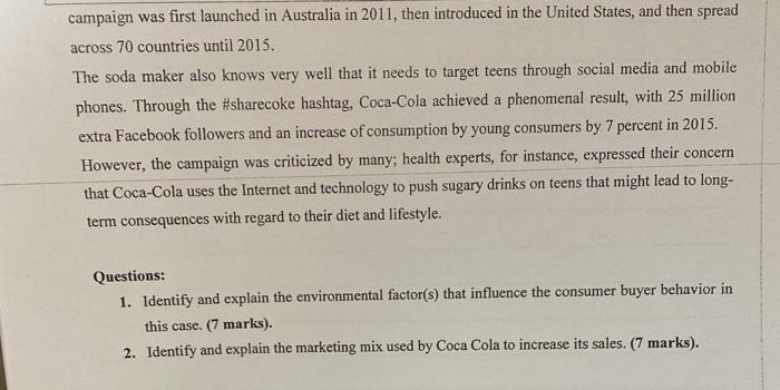 Section B Case Study Analysis 2 Instruction Answer One Question In This Section Beverage Giant Coca Cola Faces Several 2