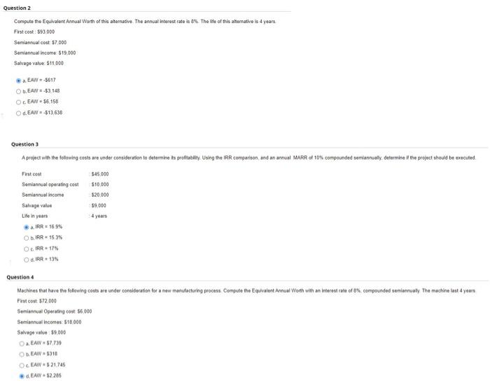 Question 2 Compute The Equivalent Annual Worth Of This Alternative The Annual Interest Rate Is 8 The Life Of This Att 1