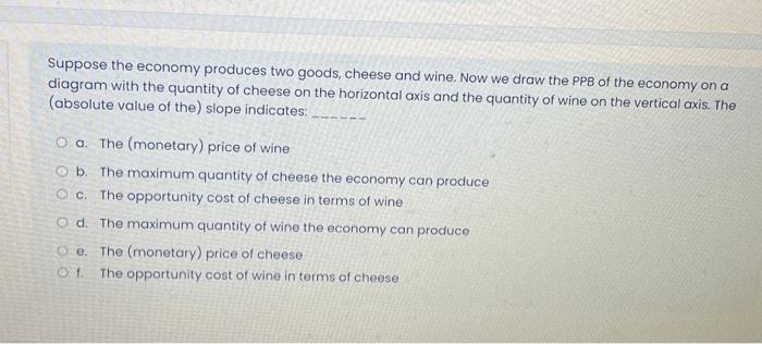 Suppose The Economy Produces Two Goods Cheese And Wine Now We Draw The Ppb Of The Economy On A Diagram With The Quanti 1