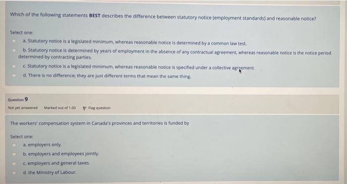 Which Of The Following Statements Best Describes The Difference Between Statutory Notice Employment Standards And Reas 2