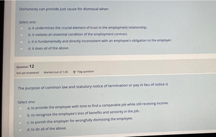 Which Of The Following Statements Best Describes The Difference Between Statutory Notice Employment Standards And Reas 4