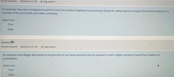 Not Yet Answered Marked Out Of 1 00 P Flag Question An Employer May Ask An Employee To Perform Work That Another Employe 1