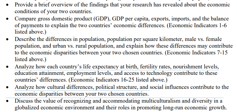 Provide A Brief Overview Of The Findings That Your Research Has Revealed About The Economic Conditions Of Your Two Cou 1