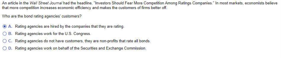 An Article In The Wall Street Journal Had The Headline Investors Should Fear More Competition Among Ratings Companies 1