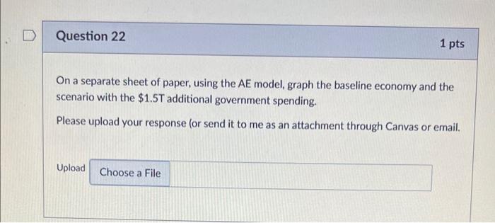 D Question 22 1 Pts On A Separate Sheet Of Paper Using The Ae Model Graph The Baseline Economy And The Scenario With T 1