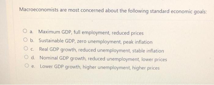 A Maximum Gdp Full Employment Reduced Price B Sustainable Gdp Zero Unempolyment Peak Inflation C Real Gdp Growth Re 1