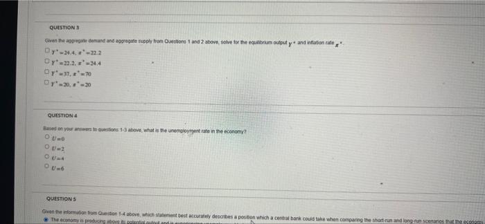 Question 3 Given The Appregate Demand And Aggregate Supply Tham Questions 1 And 2 Above Solve For The Equilibrium Outpu 3