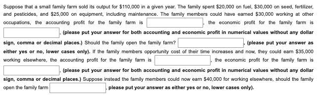Suppose That A Small Family Farm Sold Its Output For 110 000 In A Given Year The Family Spent 20 000 On Fuel 30 000 1