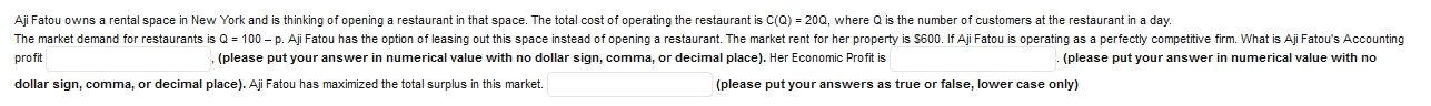 Aji Fatou Owns A Rental Space In New York And Is Thinking Of Opening A Restaurant In That Space The Total Cost Of Opera 1