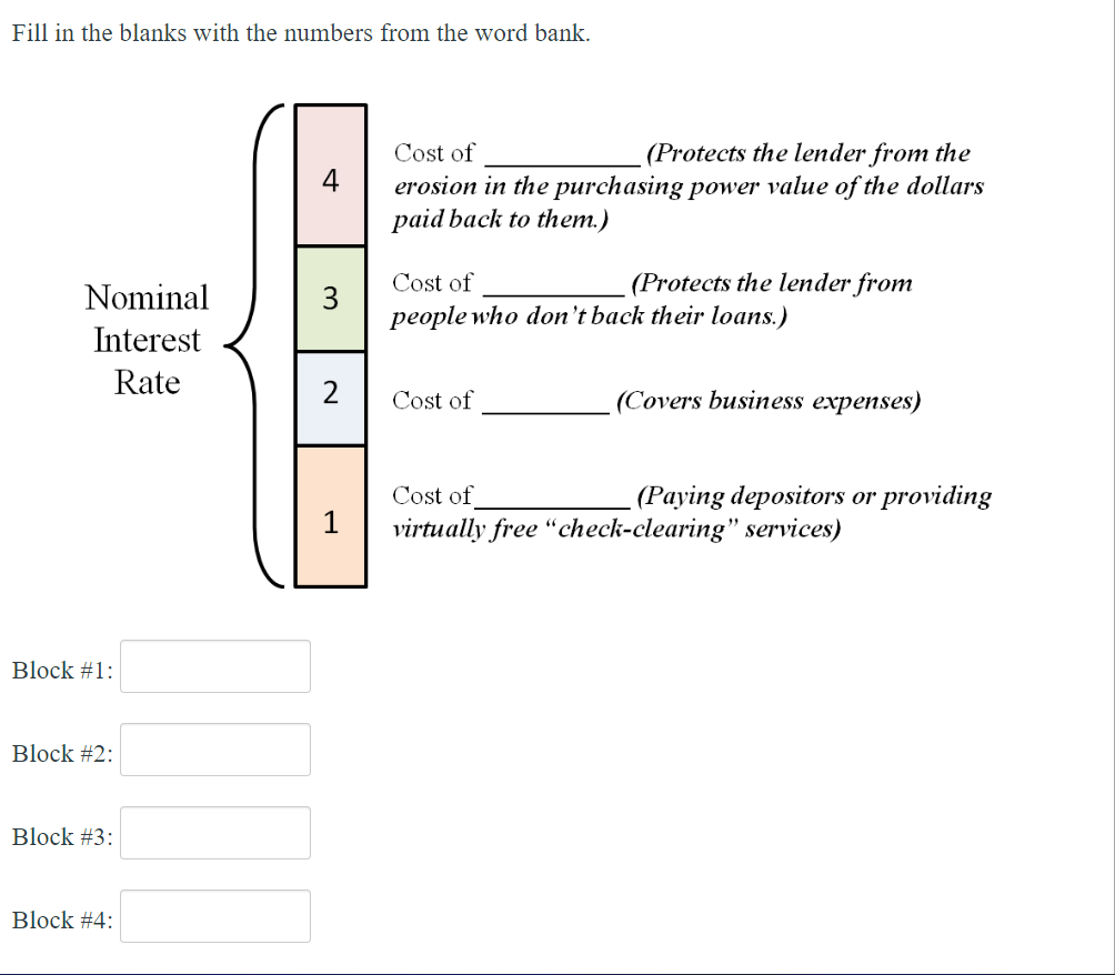Fill In The Blanks With The Numbers From The Word Bank Nominal Interest Rate Block 1 Block 2 Block 3 Block 4 4 1
