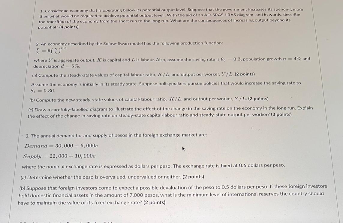 1 Consider An Economy That Is Operating Below Its Potential Output Level Suppose That The Government Increases Its Spe 1