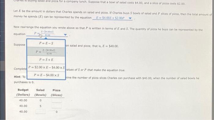 Graphing Linar Equations Transcript Charles Is Buying Salad And Pizza For A Company Lunch Suppose That A Bowl Of Salad 3