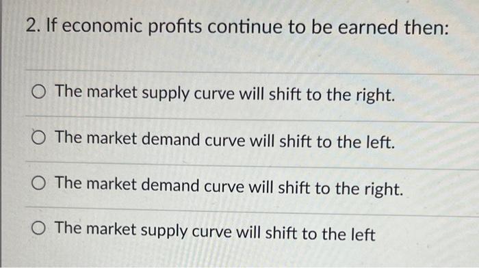 2 If Economic Profits Continue To Be Earned Then O The Market Supply Curve Will Shift To The Right O The Market Deman 1