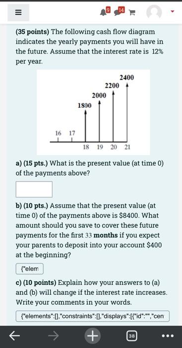 35 Points The Following Cash Flow Diagram Indicates The Yearly Payments You Will Have In The Future Assume That The I 1